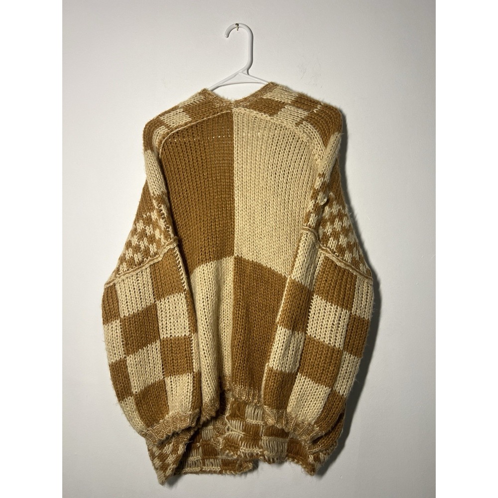 Altar'd State Women's Chunky Knit Colorblock Checked Cardigan Yellow Sweater XL - Picture 4 of 5